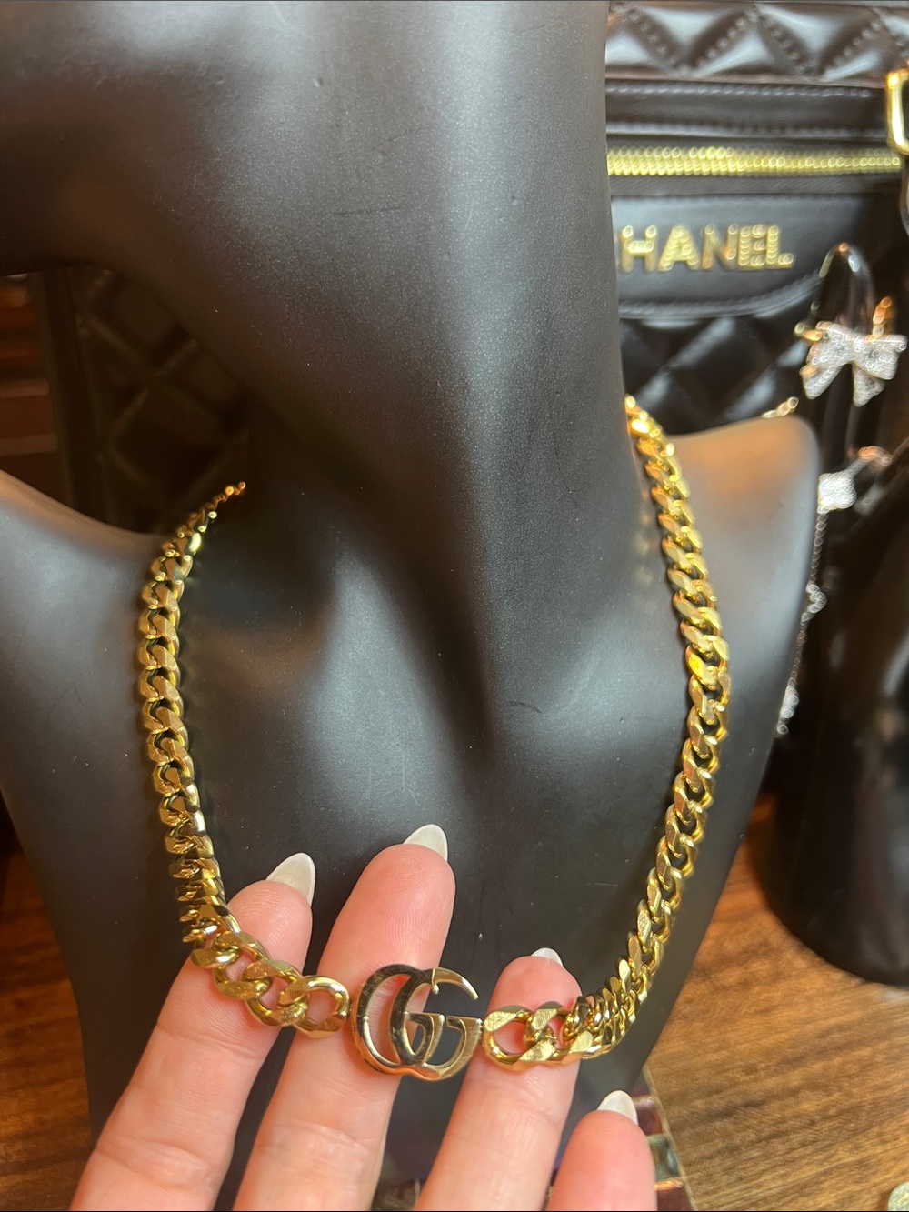 Gold-Tone Double G Cuban Link Necklace - Picture 8 of 8